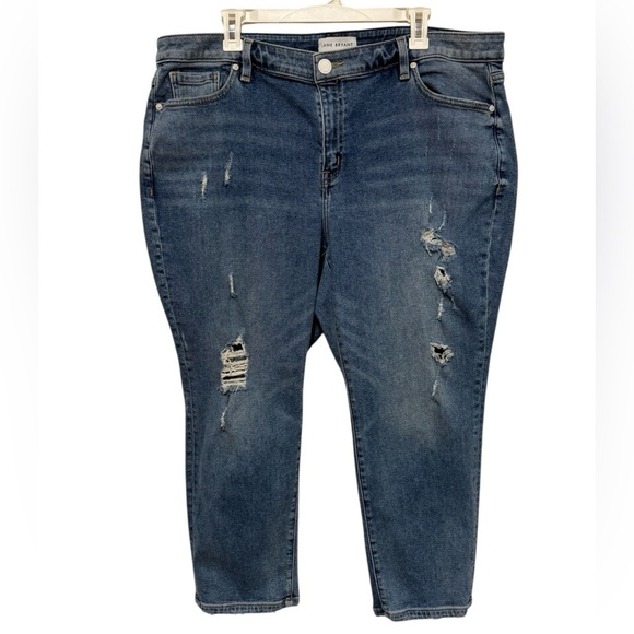 Lane Bryant Blue Crop Jeans Distressed Flex Magic Mid rise Girlfriend 18 - Picture 1 of 10